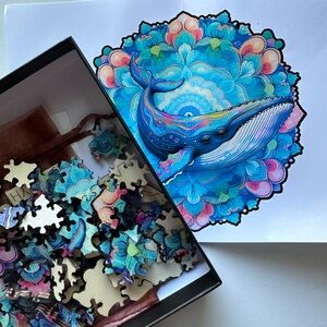 Mysterious Wooden Puzzle Whale Design A5 – Ocean Art Jigsaw Gift